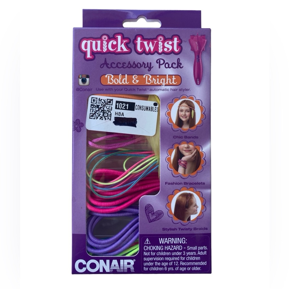 Conair Quick Twist Hair Accessory Pack Bold & Bright Twisty Braids Girls Hair